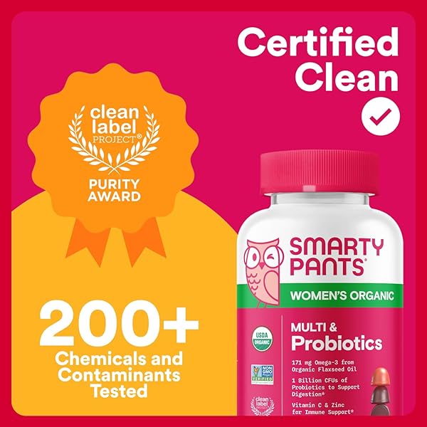 SMARTYPANTS ORGANIC WOMEN’S MULTIVITAMIN GUMMIES: BIOTIN, PROBIOTICS, METHYLFOLATE, OMEGA 3 (ALA), VITAMIN D3, C, VITAMIN B12, B6, A, K & ZINC, INOSITOL, GLUTEN FREE, 120 COUNT (30 DAY SUPPLY)