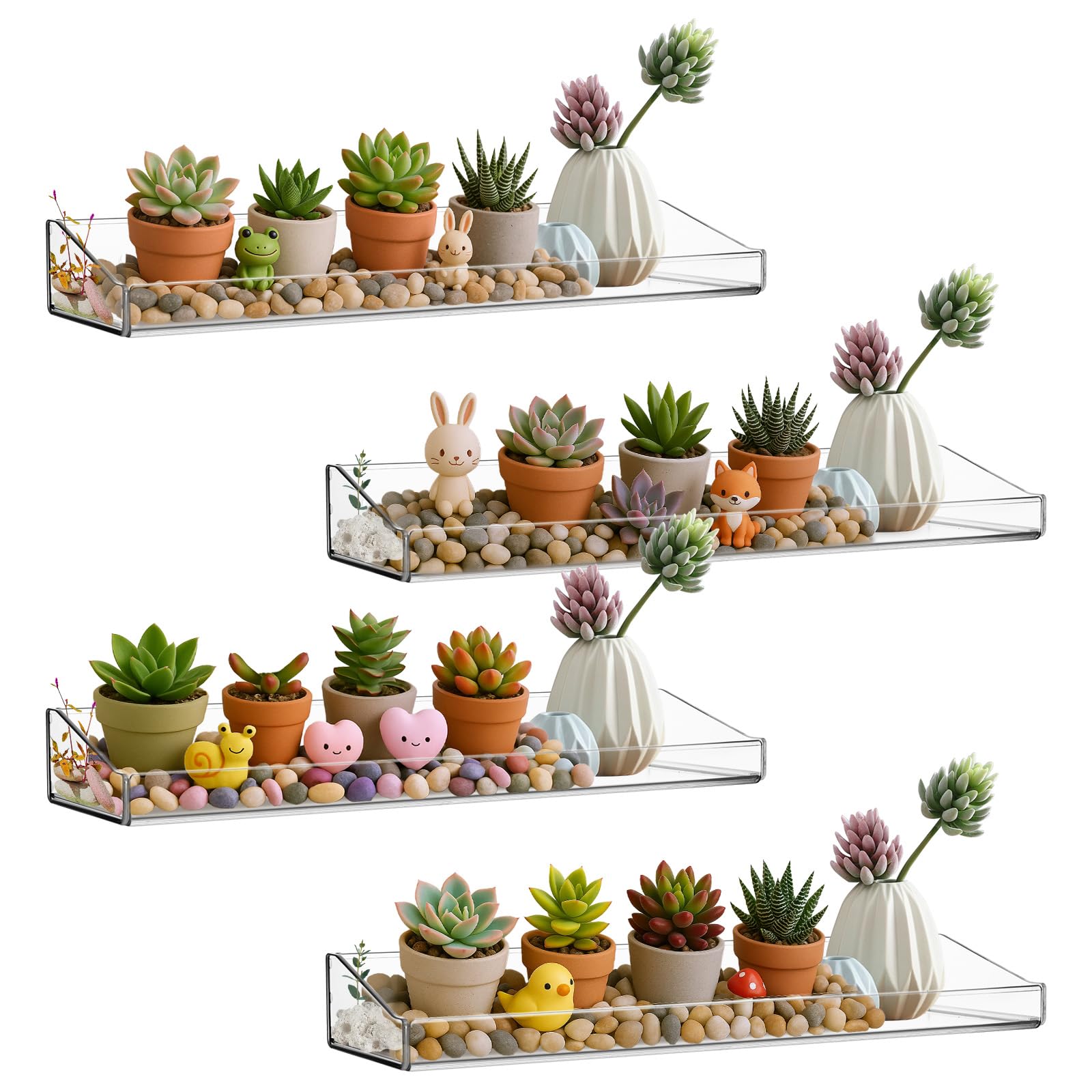 Photo 1 of **MISSING ADHESIVE**mekueeex 4 Pack Acrylic Shelves for Bathroom Wall with Adhesive,No Drilling Floating Shelves,Room Decor, Wall Shelf Organizer for Collectibles,Makeup,Perfume,Invisible Bookshelf