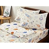 Aimuan Kids Space Zippered Comforter Set - Rocket Zipper Bedding for Boys Aliens UFO Theme, Twin
