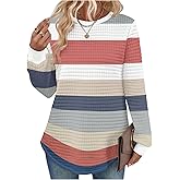SOLY HUX Women's Color Block Striped Sweatshirt Long Sleeve Crew Neck Waffle Knit Pullover Fall Tops