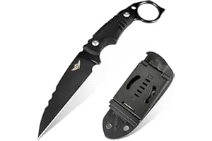 KOMWERO Outdoor Camping Knife, 8.66" Fixed Blade Knife with D2 Steel Black Titanium Coated Blade and G10 Handle, EDC Knife Full Tang with Kydex Sheath for Adventure Survival (Black)