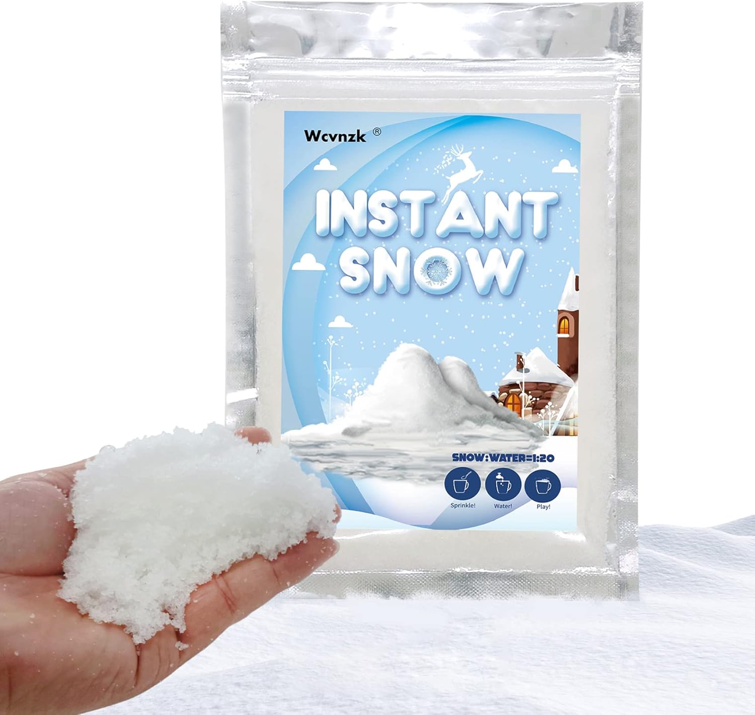 Artificial Snow - WCVNZK 10 Ounces Fake Snow Instant Snow Make 10 Gallons, Artificial Snow Great for Holiday Snow Winter Decorations