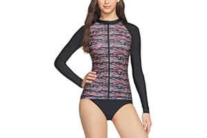 TSLA Women's UPF 50+ Zipper Rash Guard, Water Surfing Long Sleeve Swimsuit, UV/Sun Protection Swim Shirts Wetsuit Top