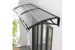 KUZRZNH Awning for Door Entrance 120x120cm/47x48in Window Canopy Exterior with Plastic Steel Bracket UV Rain&Snow Protection, Durable Polycarbonate Canopy for Entrance,Balcony Transparent