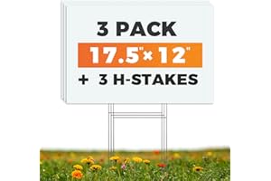 WENWELL Blank Yard Signs with H Metal Stakes 17x12 in,Real Estate Garage sale Signs Double Sided,Corrugated Plastic Lawn Sign