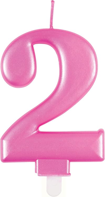 Unique Dazzling Metallic Pink Number 2 Birthday Candle 1 Pc