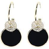 AUGTIGER Black White Earrings for Women Sparkly Geometric Dangle Drop Statement Jewelry