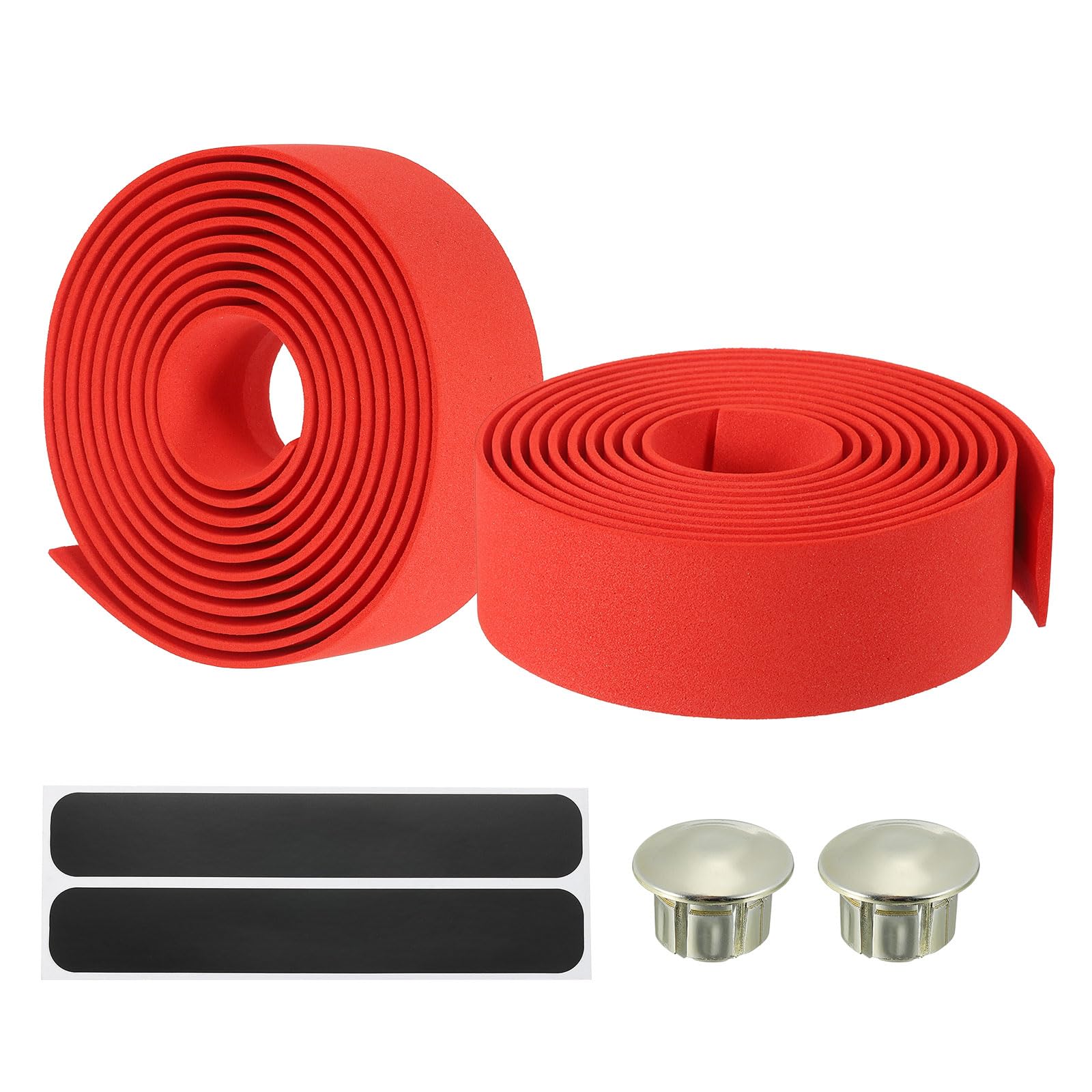 PATIKIL Bike Handlebar Tape, 2 Pack EVA Handle Grip Wraps Non-Slip Bicycle Bar Tape with Silver End Plugs for Racing Bicycles Road Bicycle, Red