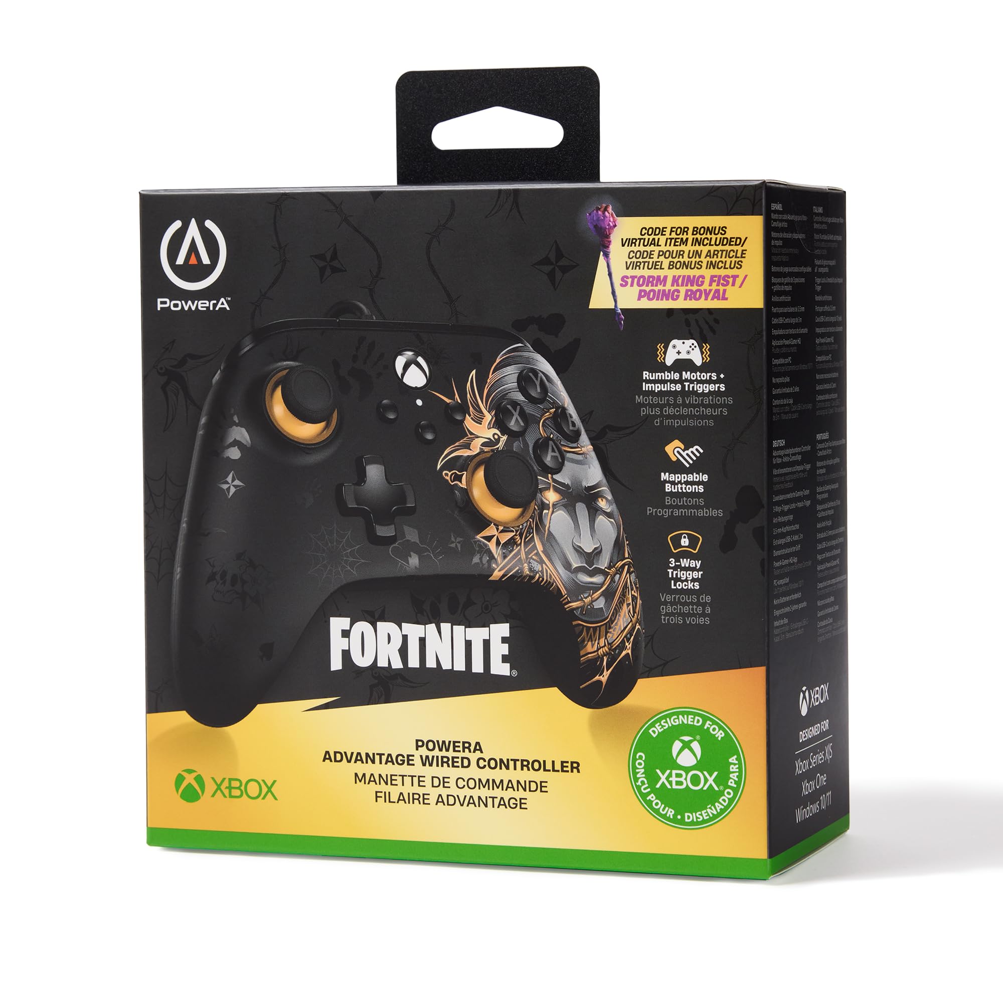 PowerA Advantage Wired Controller for Xbox Series X|S and Windows 10/11 – Fortnite Midas, gamepad, wired video game controller, gaming controller, USB-C, Works with Xbox One, Officially Licensed, Bonus Virtual Item Included.