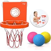 Bath Toys, Bathtub Basketball Hoop for Toddler Kids with 3 No-Hole Balls | Strong Suction Cup Basketball Hoop for Shower and Bathtub | Fun Bath Toys for Toddlers, Boys &amp; Girls Ages 2 and Up