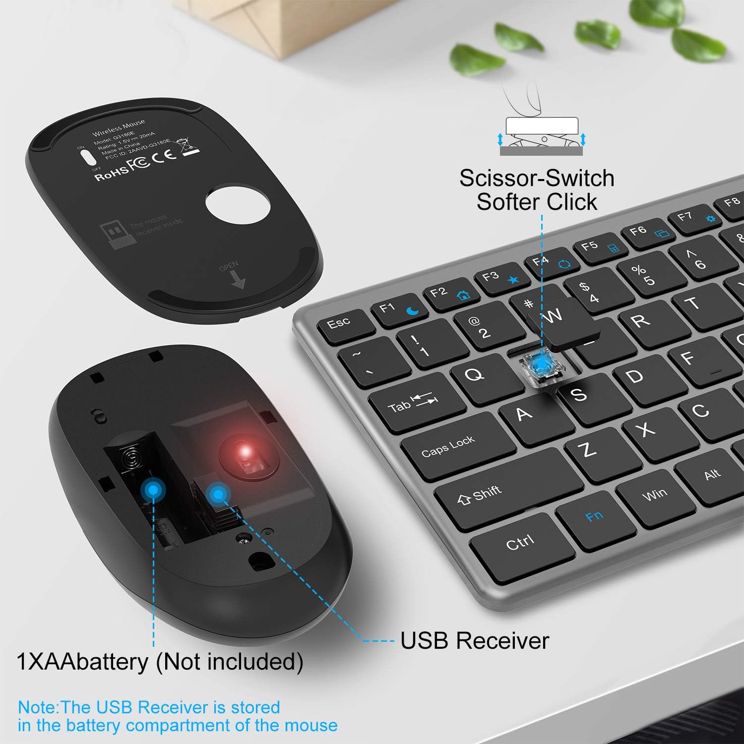 Wireless Keyboard and Mouse Combo, WisFox 2.4G Full-Size Slim Thin Wireless Keyboard Mouse for Windows, Computer, Desktop, PC, Laptop Mac: Computers & Accessories