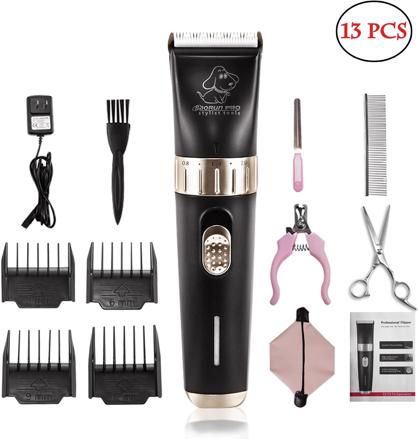 edola Dog Clippers Cordless, Dog Hair Clippers Pet Grooming Supplies Set of 13 | Electric Small Dog Groomer Clipper + Dog Nail Clipper + Grooming Guides + Comb + File + Storage Bag