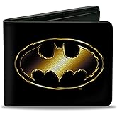 DC Comics Wallet, Bifold, Justice League Batman Bat Signal Logo Black Gold, Vegan Leather
