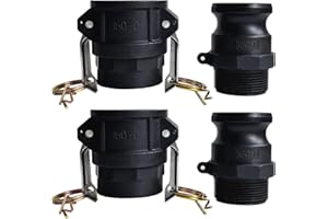 TALEGEN 1-1/2 Inch Camlock Fittings Type D & F Polypropylene Cam and Groove Hose Fitting Kit with 1-1/2" Female & Male Camlock x 1-1/2" NPT Female & Male, Cam and Groove Hose Couplings (2 Sets/ 4 Pcs)