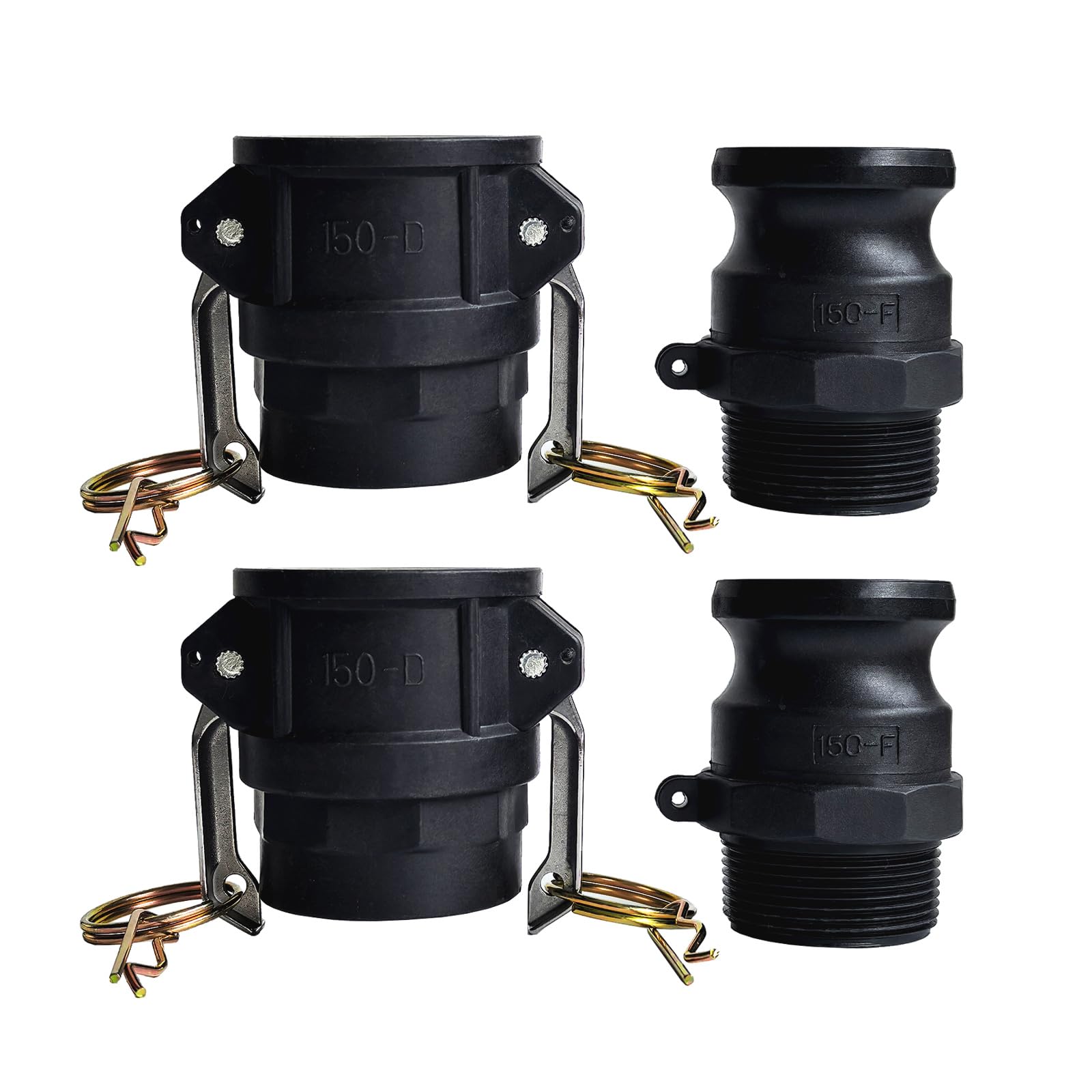 Photo 1 of 1-1/2 Inch Camlock Fittings Type D & F Polypropylene Cam and Groove Hose Fitting Kit with 1-1/2" Female & Male Camlock x 1-1/2" NPT Female & Male, Cam and Groove Hose Couplings (2 Sets/ 4 Pcs)