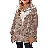 Panadila Womens Half Snap Fleece Pullover Oversized Fuzzy Sweatshirt with Pockets Trendy Warm Sherpa Sweater