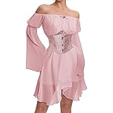 Sunidol Womens Two Piece Corset Dress Off Shoulder Bell Sleeve Party Vintage Cottagecore Fairy Dresses
