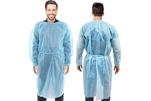 AMZ Industrial Frocks Pack of 10 Adult Disposable Robes X-Large Size 45" Blue Polypropylene Robes with Long Sleeves Neck Wais