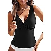 GRAPENT Tankini Tops for Women Cross Over Adjustable Straps Padded Modest Swimsuits Swimwear Bathing Suit Swim Top Only