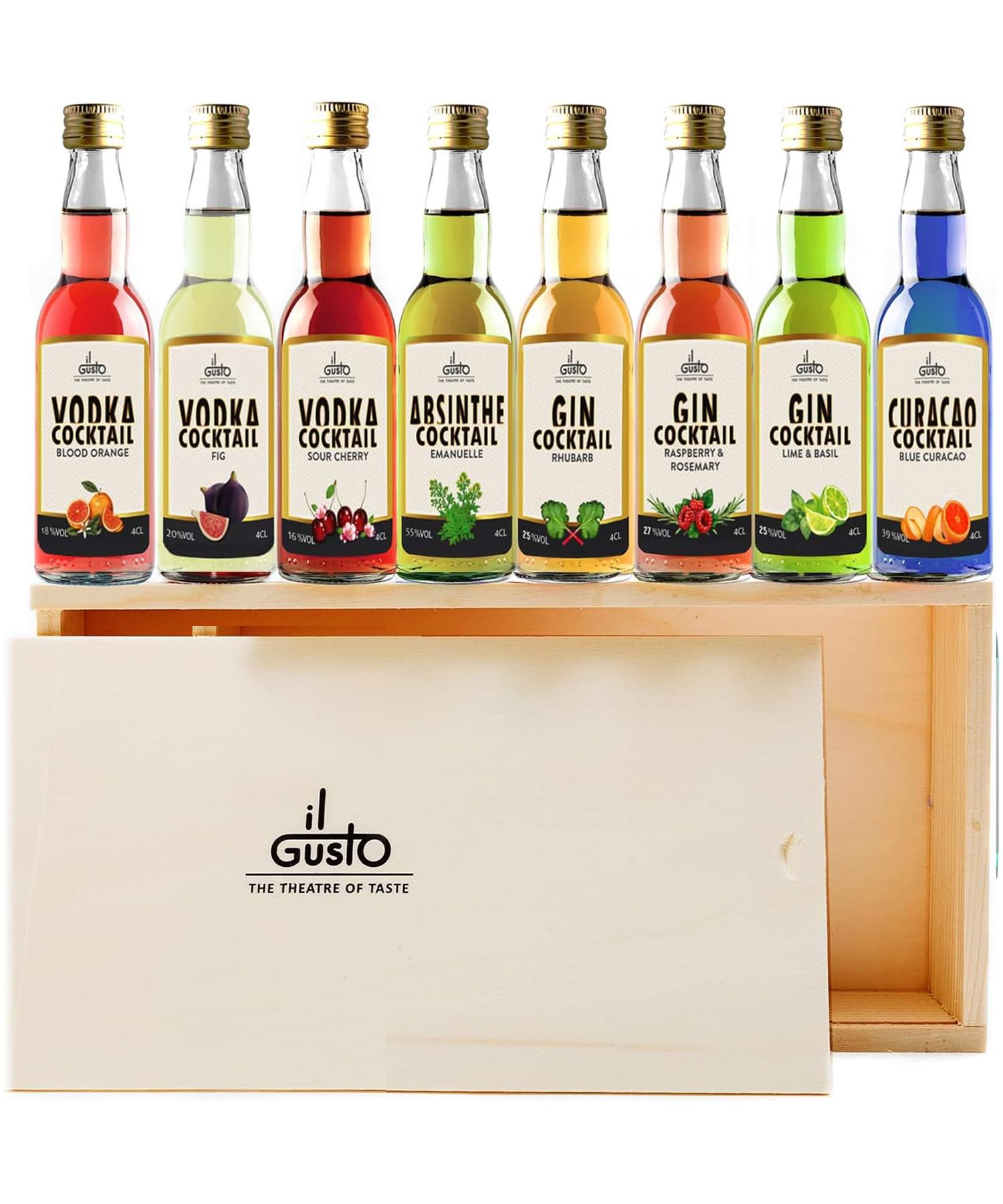 Premium Miniature Flavoured Cocktail Tasting Gift Set | 40ml Each (Pack Of 8) (Hand Crafted Wooden Box)