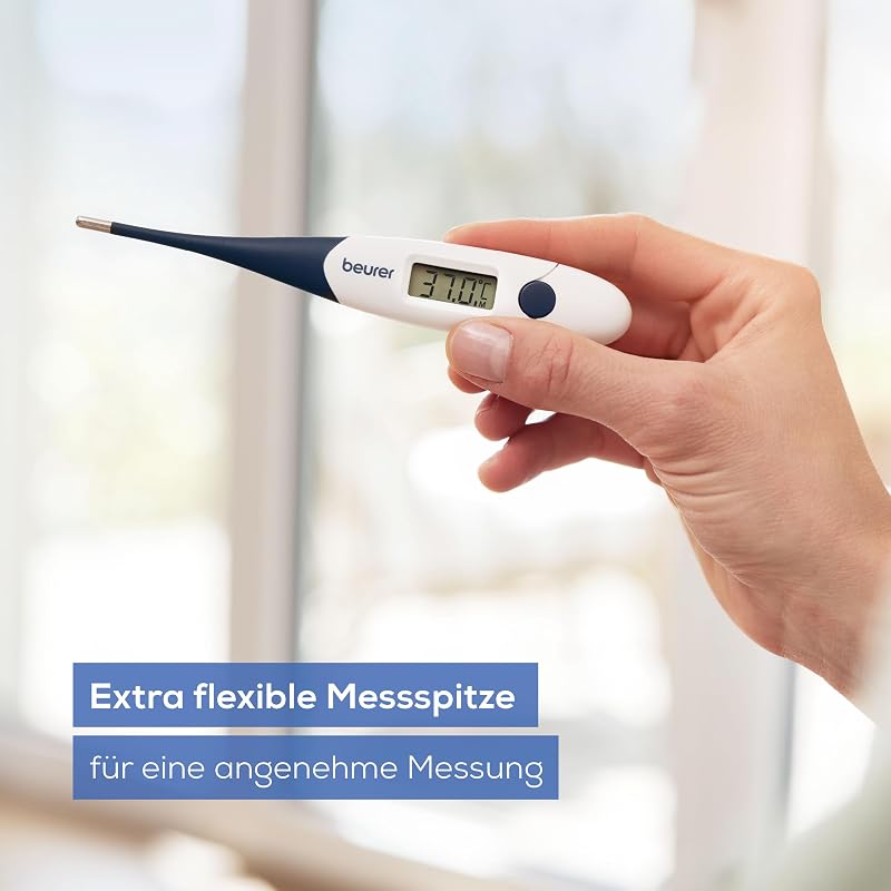 FT 17 digitales Fieberthermometer, Thermometer mit flexibler Messspitze für orale, rektale & axillare Messung, Messergebnis in 10 s, Fieberindikator, für Babys, Kinder und Erwachsene, Blau-weiß