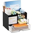 Marbrasse Desk Organizer with 3 Drawer, Multi-Functional Pencil Pen Holder for Desk, Desk Organizers and Accessories with 4 Compartments, Desktop Organizer Storage for Office Home Art Supplies (Black)