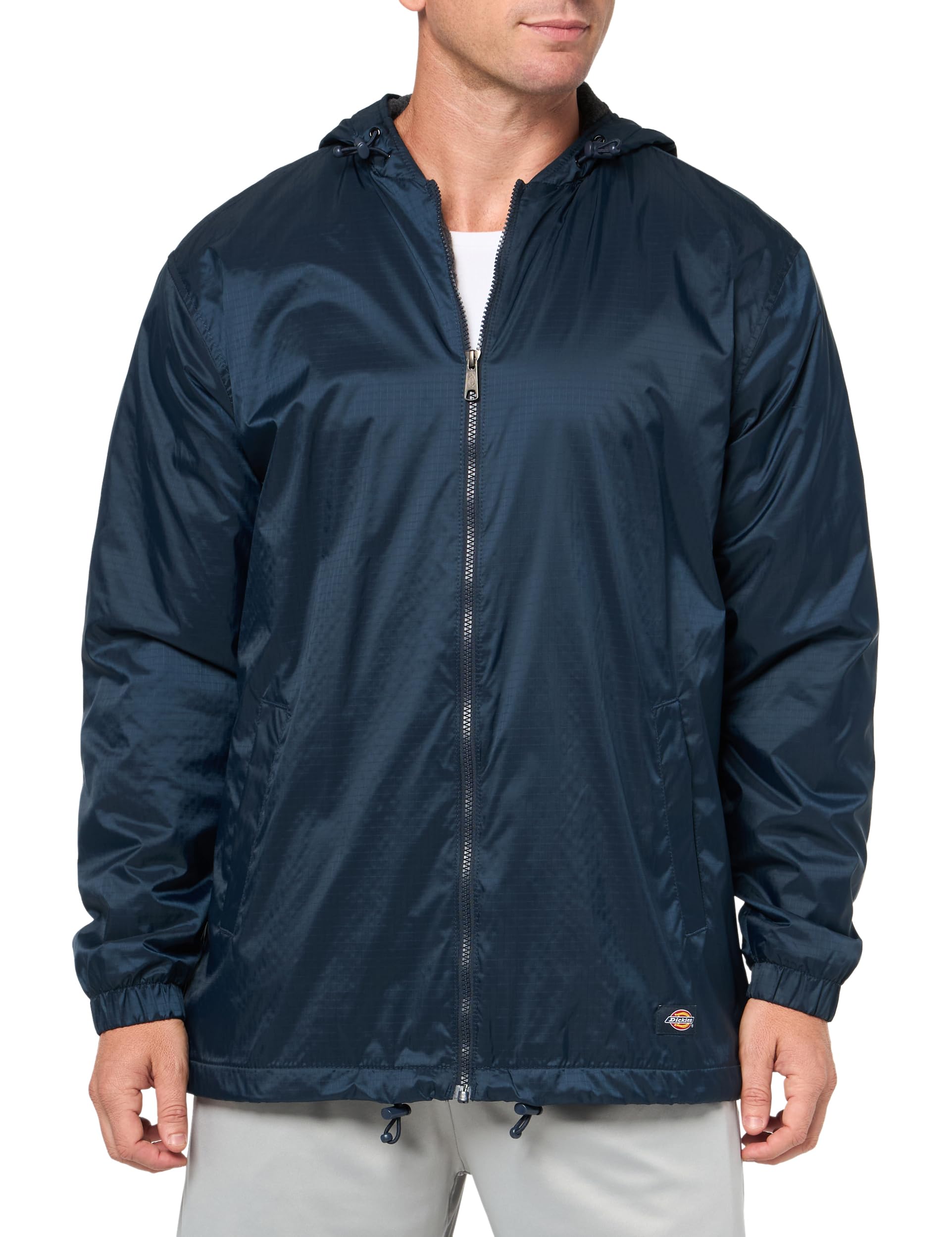 Fleece Lined Nylon Hooded Jacket, DARK NAVY, M Image