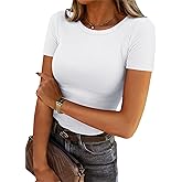 Chulianyouhuo Women's Crew Neck Ribbed Fitted T Shirt Short Sleeve Slim Casual Basic Summer Tops Tees
