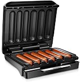 KEINVE Hot Dogs Machine, Electric Grill with Oil Drip Tray, and Cord Storage, Ideal for Veggie Sausages, BBQ or Sausage, Nonstick Plate for Easy Clean