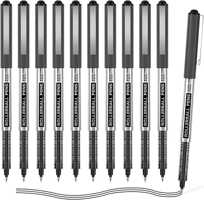 Shuttle Art Rollerball Pens 10 Pack 0.5mm Extra Fine Black Ink