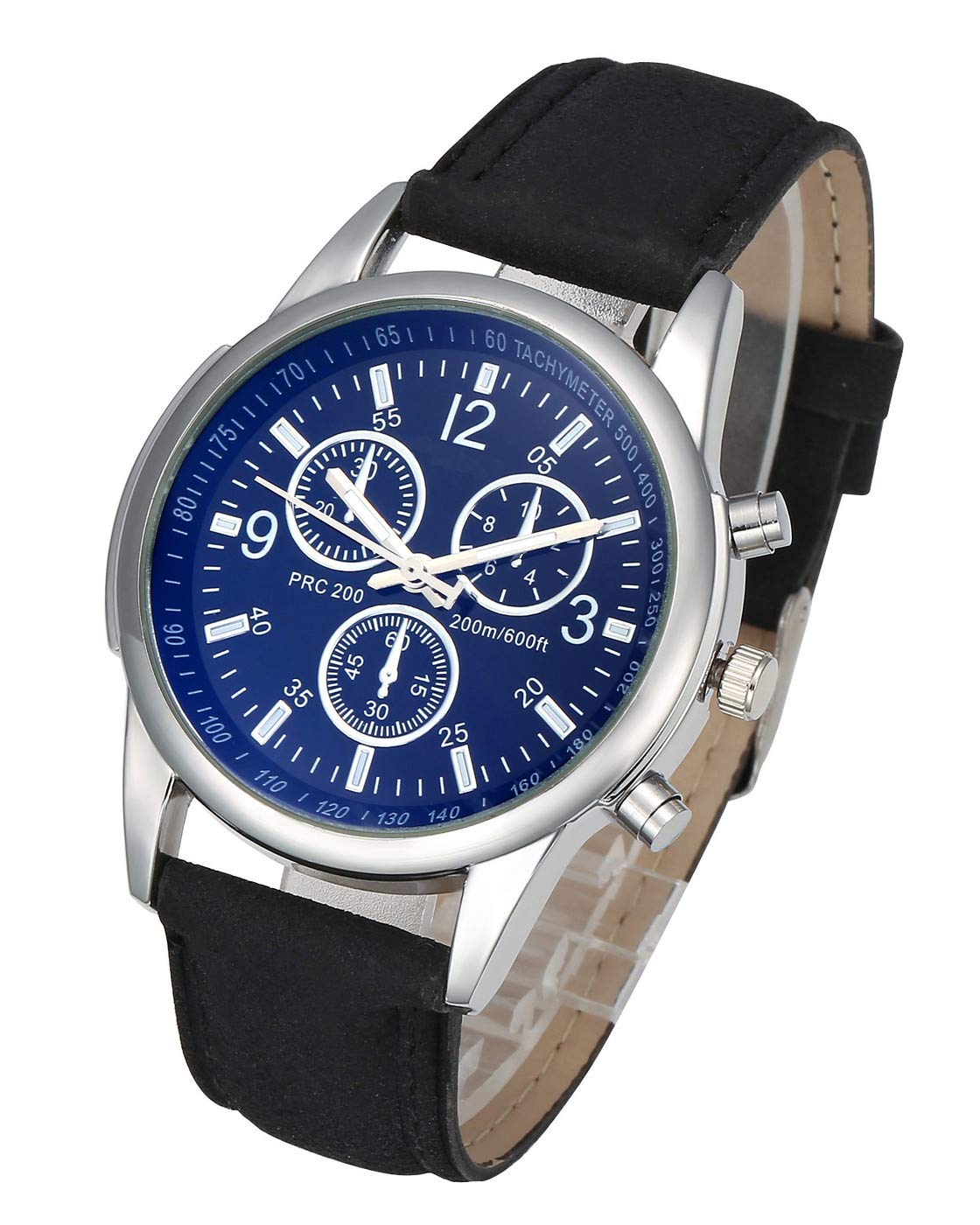 Top Plaza Mens Classic Leather Wrist Watch Casual Big Face Arabic Numerals Silver Case Analog Quartz Business Dress Watches - Black #2