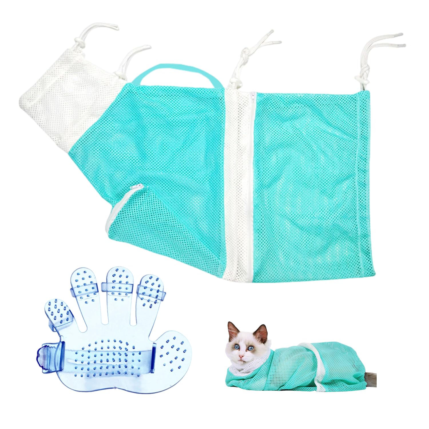 TYGFRT 1 Piece Of Cat Bath Bag, 1 Piece Of Massage Brush, Cat Bath Kit, Cat Shower Bag, Pet Mesh Shower Bag, Pet Supplies