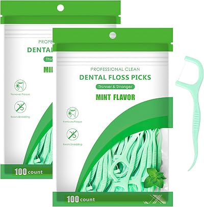 Hemiks 200 Pcs Dental Floss 2 in 1 Toothpick Sticks Green 7.5CM