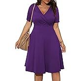 POSESHE Womens Plus Size Dresses Summer Short Sleeve Wrap V-Neck Sundress Casual Wedding Guest Cocktail Dress with Pockets