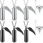 MTLEE Urn Necklace for Ashes Cremation Jewelry for Ashes, 6 Pieces Stainless Steel Cremation Jewelry for Women Men, Memorial Necklace Angel Keepsake Cylinder Pendant with Filling Kit