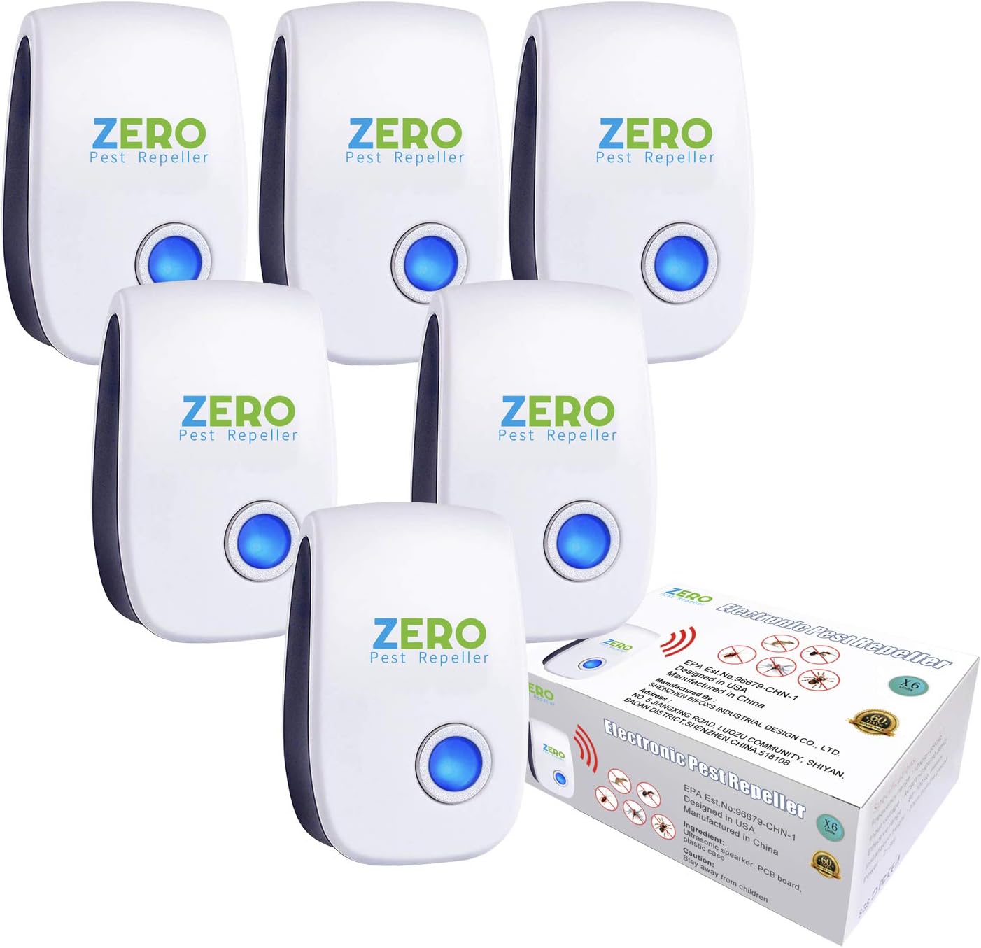 ZERO PEST REPELLER Ultrasonic New Pest Control Set of 6-Packs Electronic Plug in Repellent Indoor for Flea, Insects, Mosquitoes: Health & Personal Care