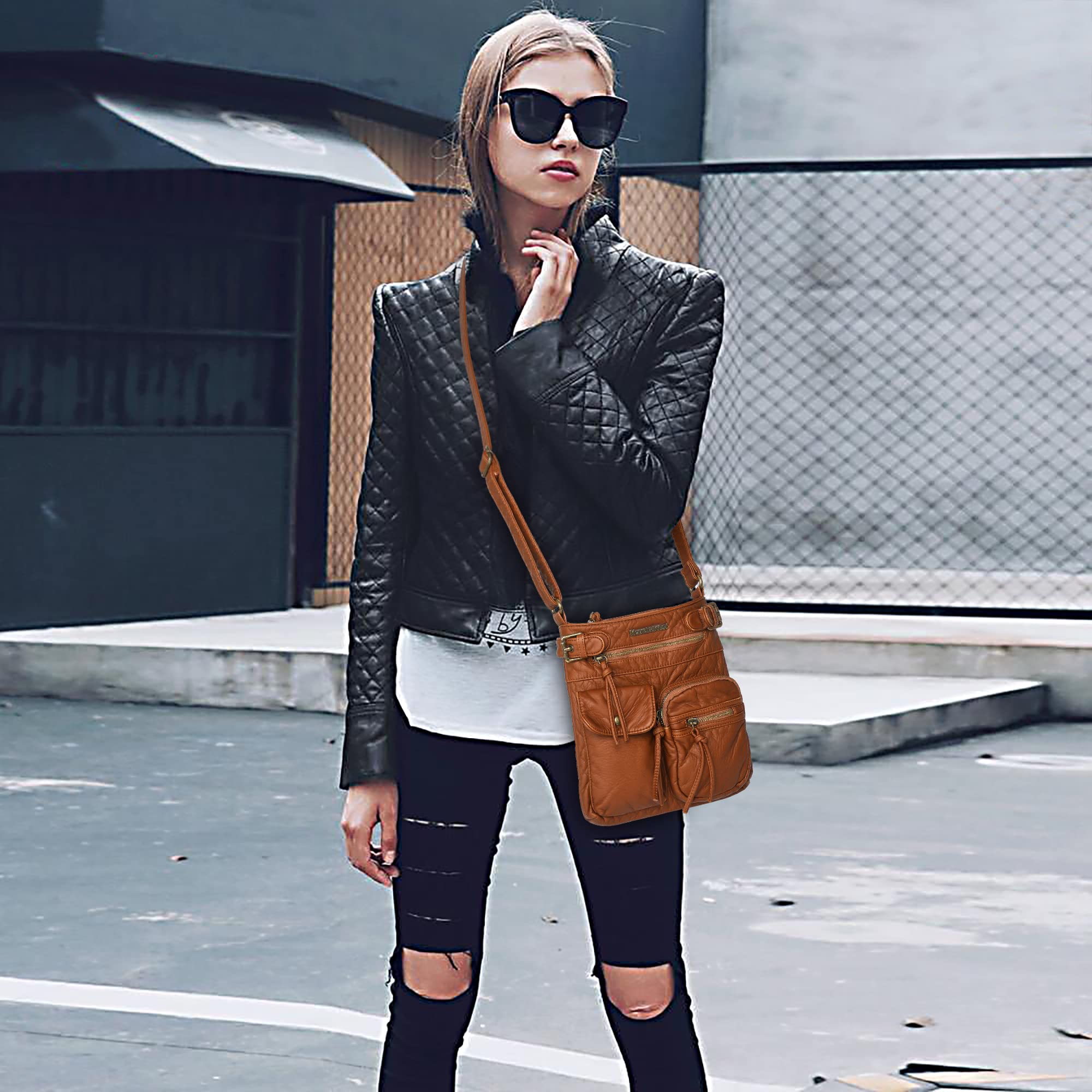 Montana West Crossbody Bag for Women Soft Washed Leather Multi Pocket crossbody handbags