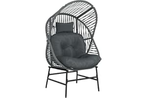 Outsunny Wicker Egg Chair, 330 lbs Indoor Outdoor Rattan Lounge Chair with 5.9 in Thick Cushion, Headrest, Steel Frame for Ba