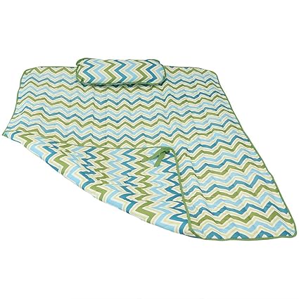 Sunnydaze Weather-Resistant Outdoor Polyester Quilted Hammock Pad and Pillow Only Set, Blue & Green Chevron