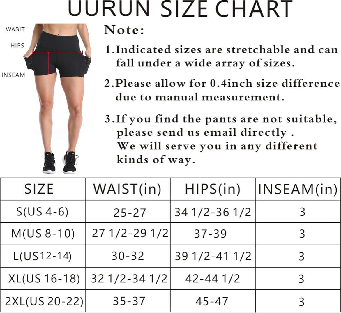 UURUN Yoga Shorts for Women Workout Shorts Tummy Control Athletic Running Biker Shorts with Pockets 3"/8": Clothing