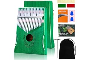 LAQULA Kalimba 17 Keys Thumb Piano - Green Finger Piano Professional Musical Instrument Marimbas with Flannelette Bag, Study Instruction, Tuning Hammer Gift for Kids Adults Beginners