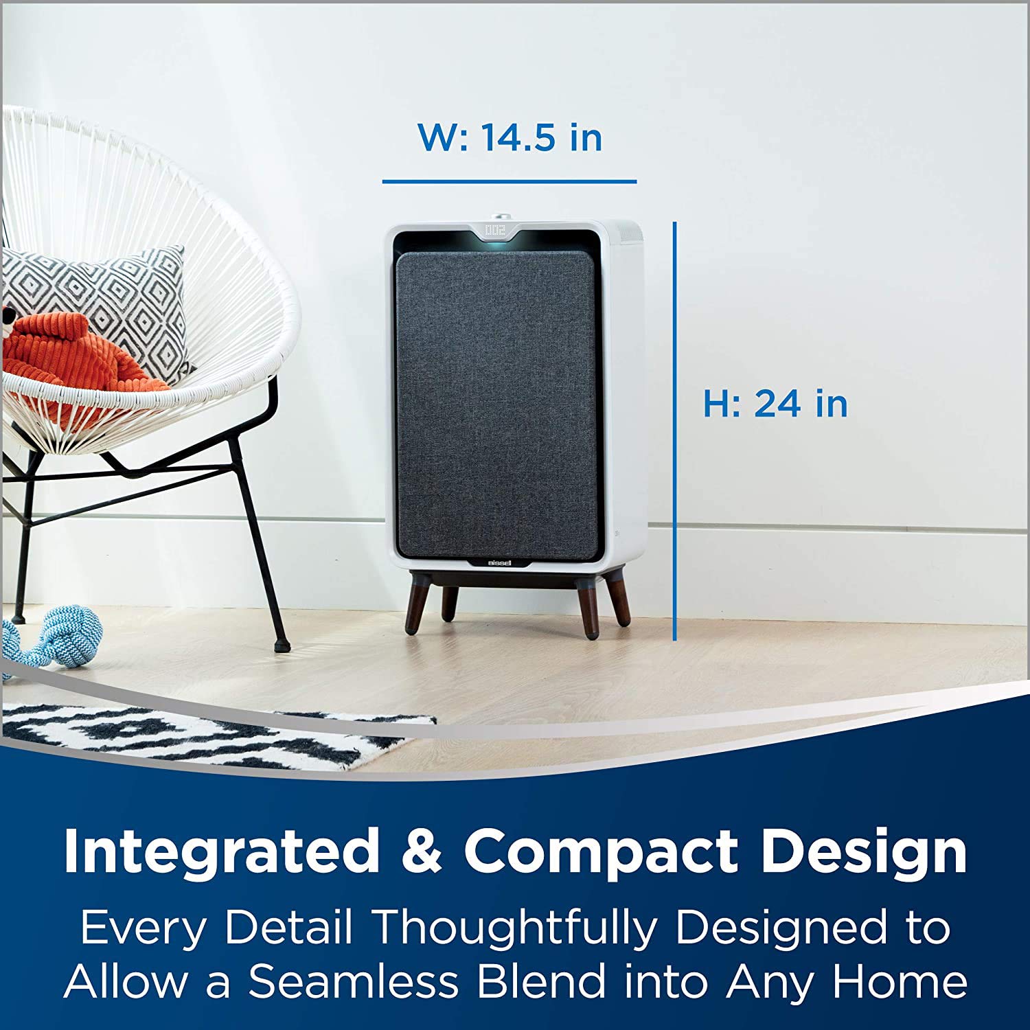 Bissell air 320 Smart Air Purifier with HEPA and Carbon Filters for Large Room and Home, Quiet Bedroom Air Cleaner, Auto Mode, 2768A, White/Grey
