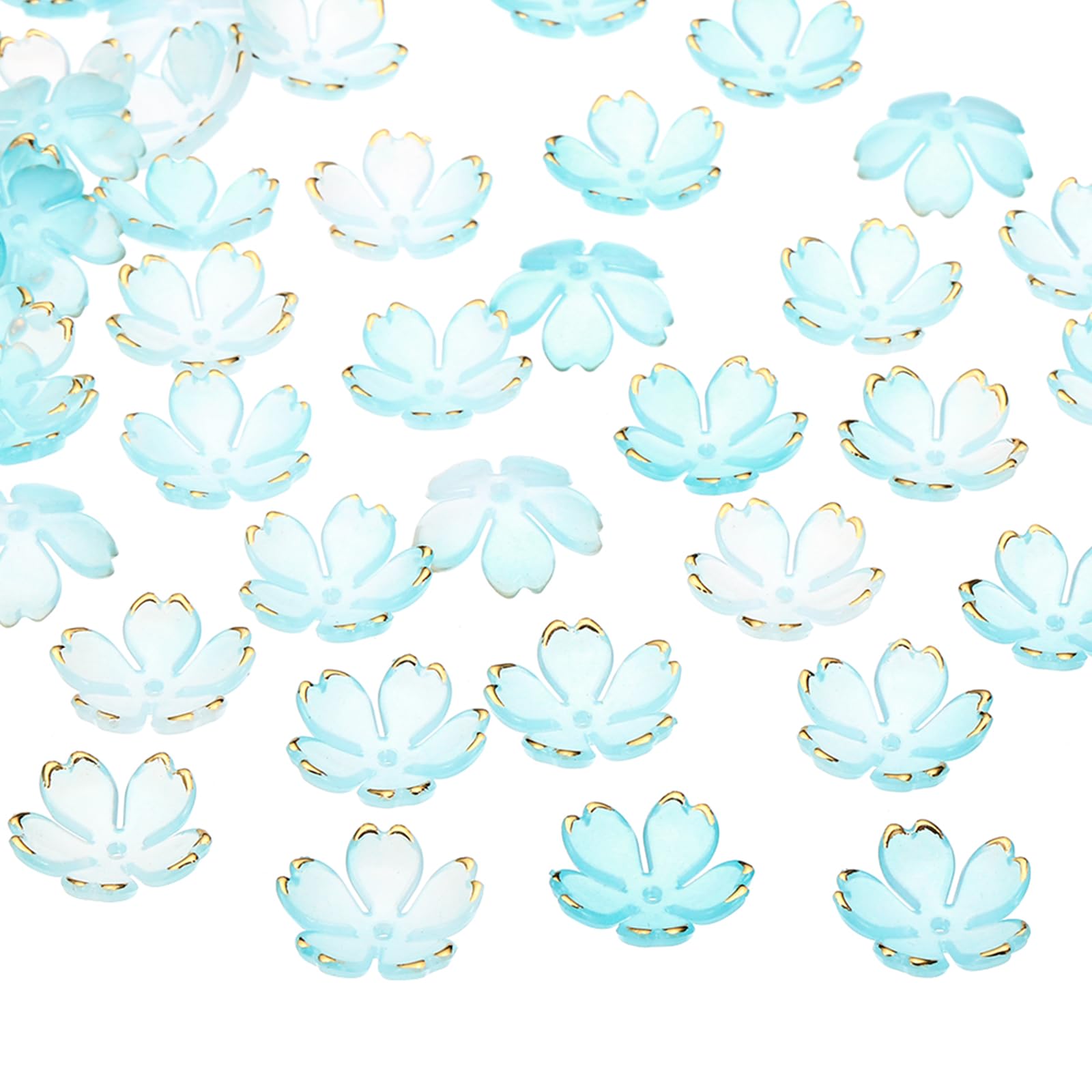 PATIKIL Acrylic Flower Beads, 50 Pcs 18mm Gold-Plated Gradient Cherry Blossom Floral Spacer Beads for Bracelets, Earrings, Necklaces, Jewelry Making and DIY Crafts, Blue Gradient