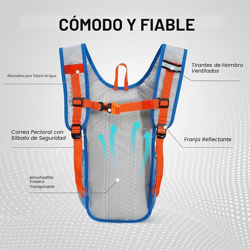 Mochila de hidratación para niños, mini mochila de agua con bolsa de agua de 1.5 L para senderismo, ciclismo, correr, color azul