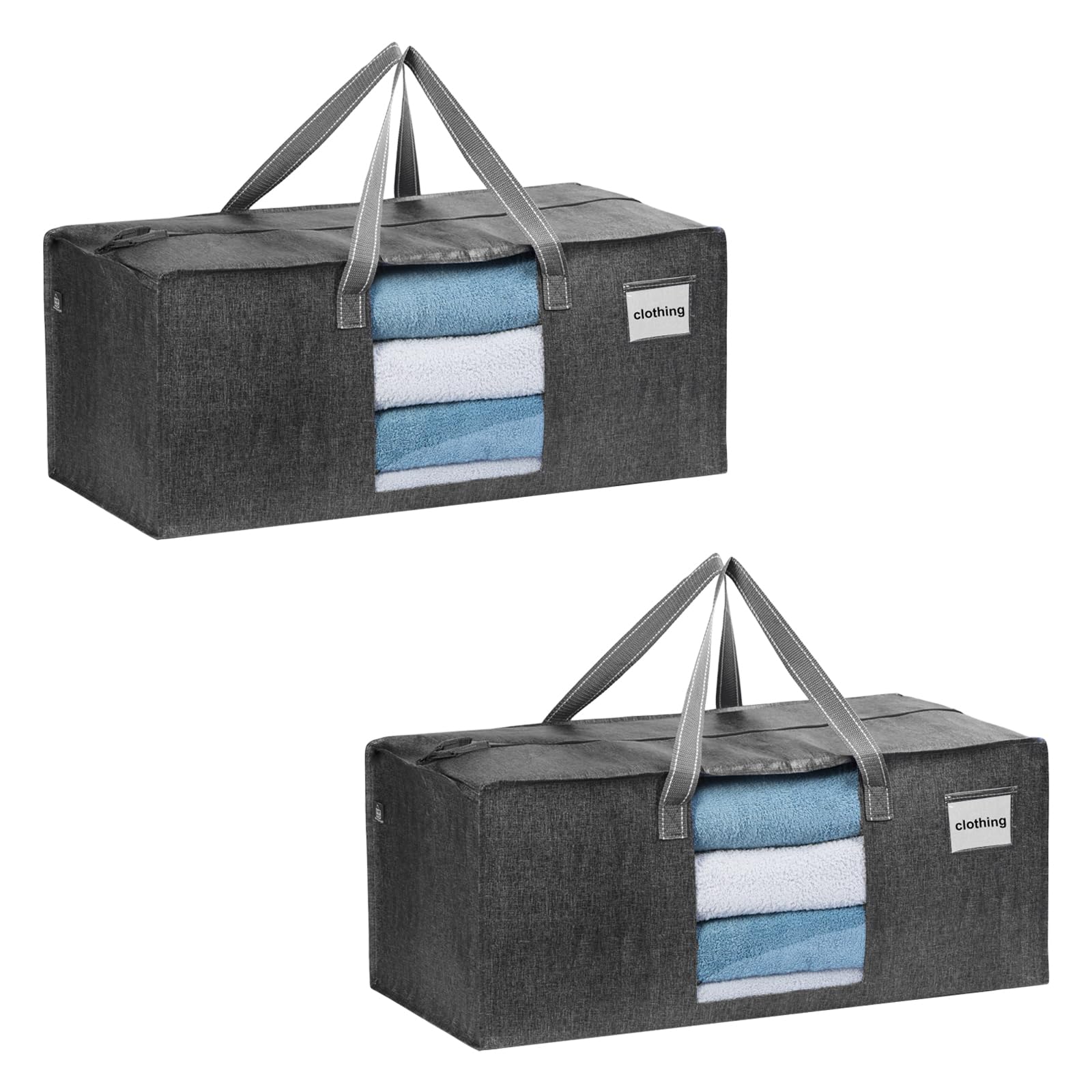 VENO 87 Liter Extra Large Moving Bags with Strong Handles and Zips Foldable Storage Bag Clothes Storage Laundry Bags for Moving, Travel, Camping (Grey Window 2-Pack)