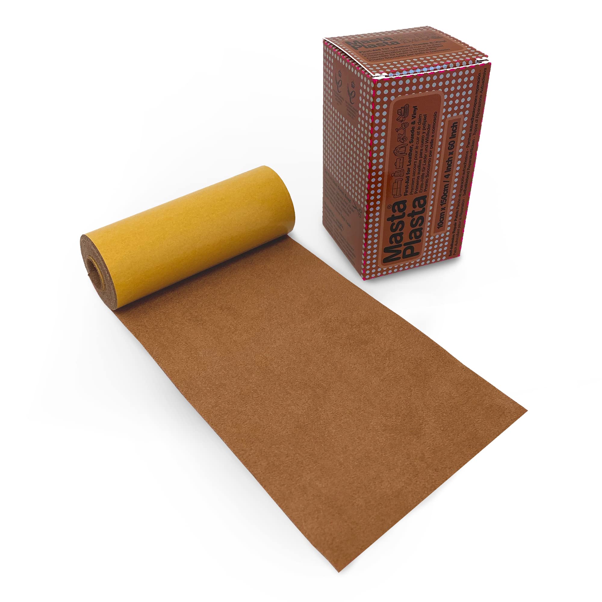 MastaPlasta Suede Repair Tape Roll - Tan 150 x 10 cm (60in x 4in). The Original Upholstery-Quality Easy All-in-One Fabric Repair Kit for Suede and Velvet. Repairs holes, burns, stains