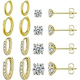 KANOUE Surgical Steel Earrings Sets for Multiple Piercing Lightweight Small Huggie Hoop Earrings CZ Stud Earrings for Women Trendy Cartilage Hypoallergenic