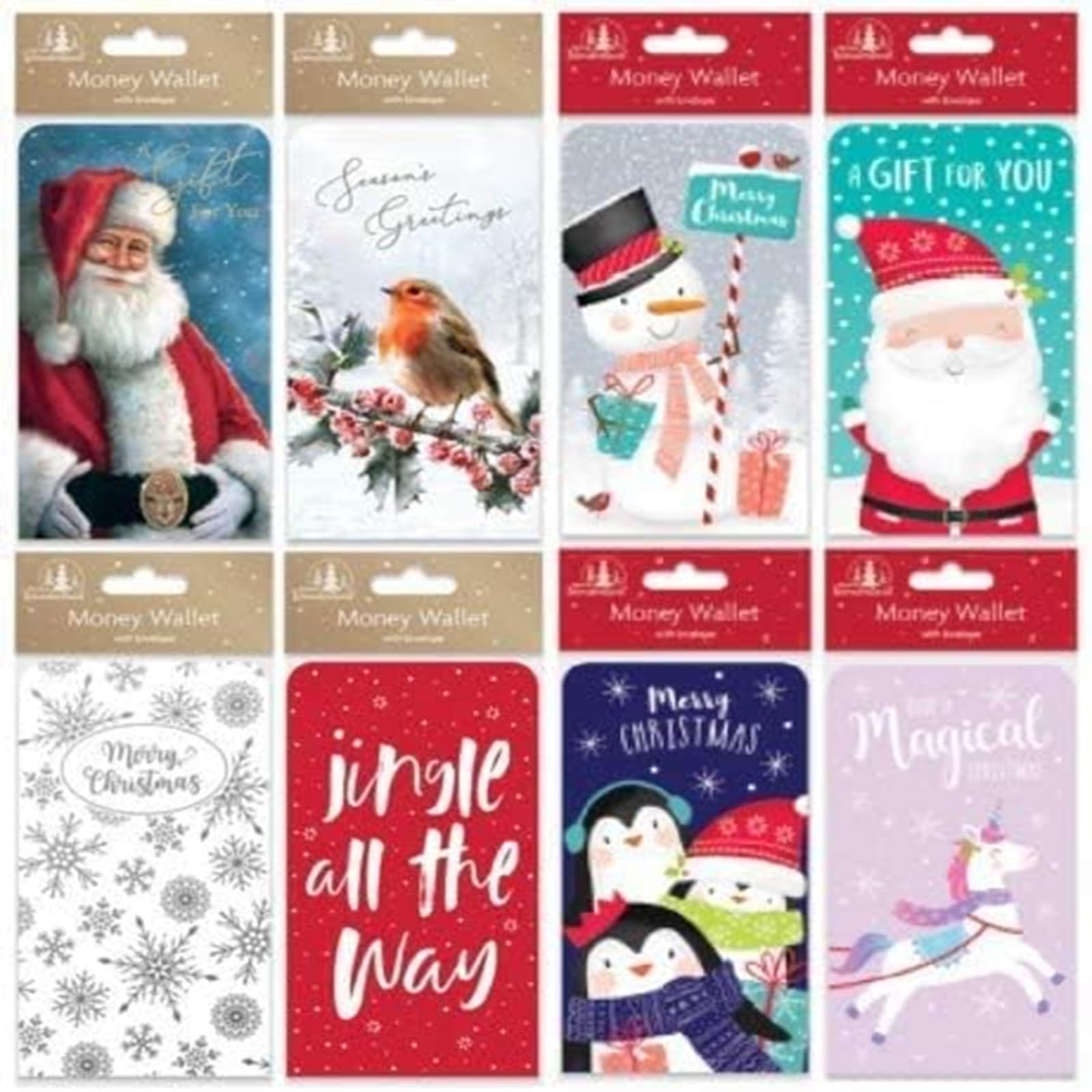 PaulStore 8X Christmas Money Envelopes Gift Card Voucher Wallet ~ Self-Sealing (8Pc Money Wallet)