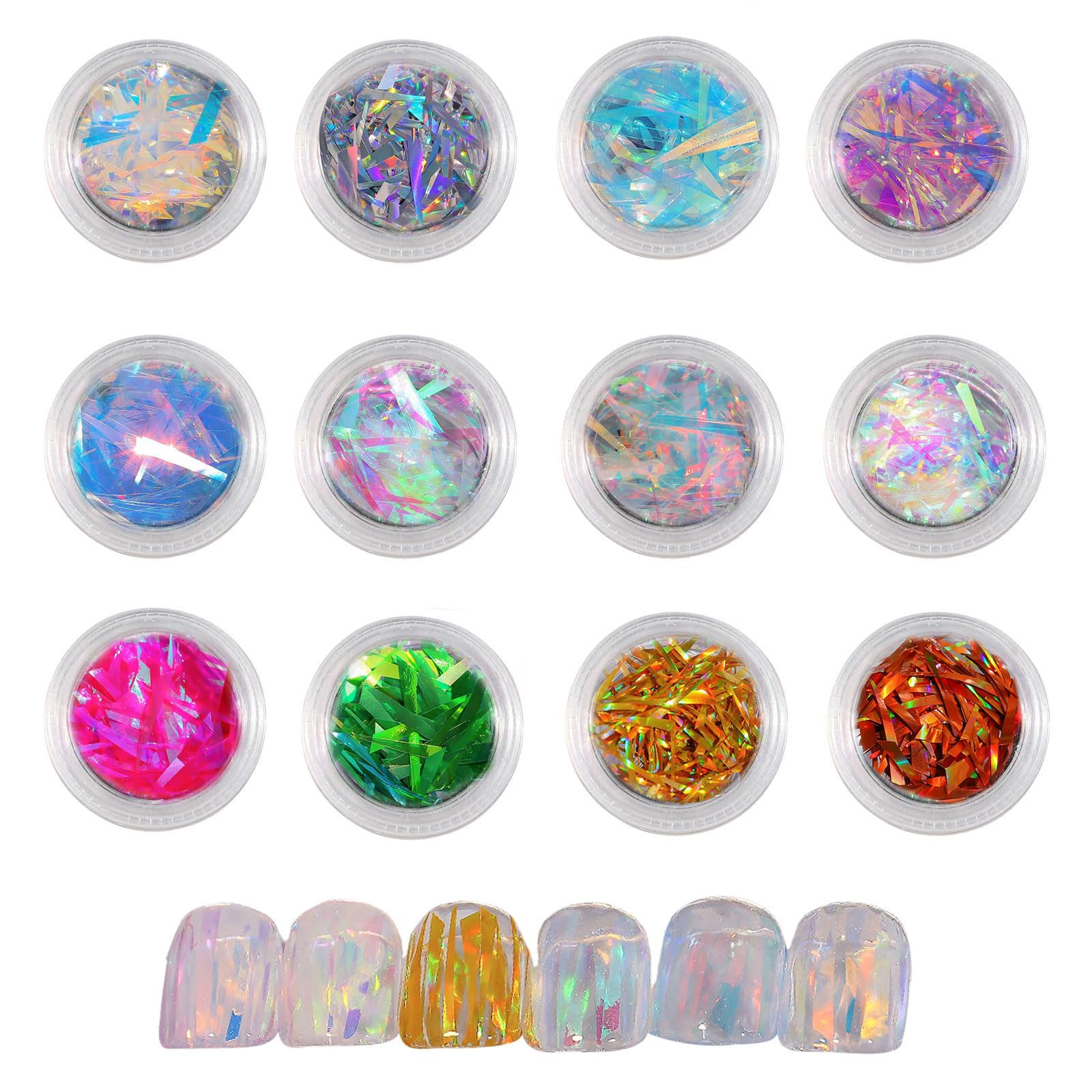 Glass Paper Nail Stickers,12 Jars Aurora Irregular Laser Cellophane Nail Art Flakes,Broken Glass Pieces Stripe Line Paper Nail Decals for Nail Art Design Decorations DIY Crafts