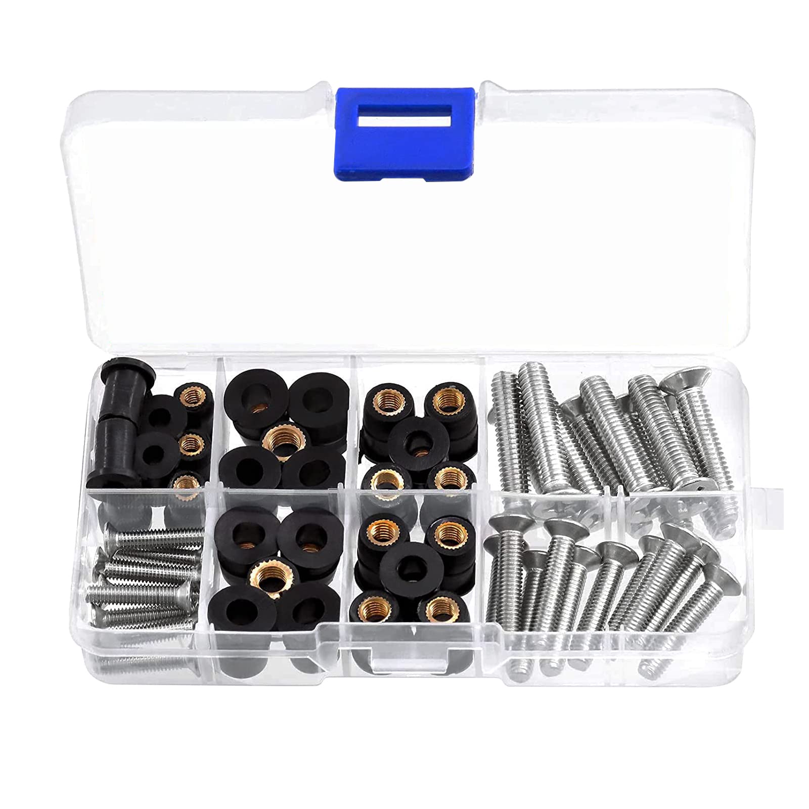 M4 M5 M6 Bolts and Nuts Set, 60Pcs Well Nut Expansion 304 Stainless Steel Hex Set Screws With Rubber for Motorcycle, Kayak, Boats, Windscreen Accessories